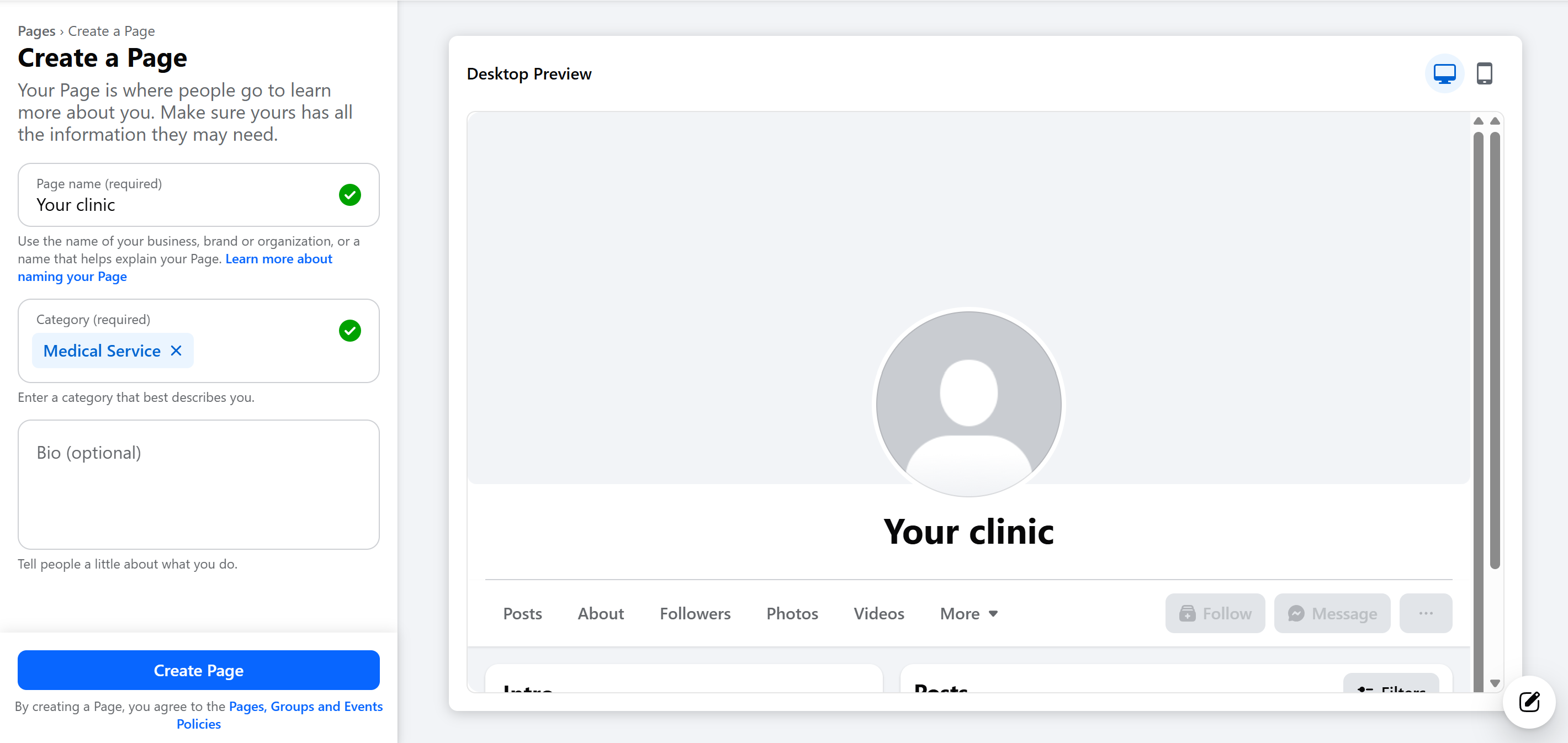 the facebook.com/pages/create entry form