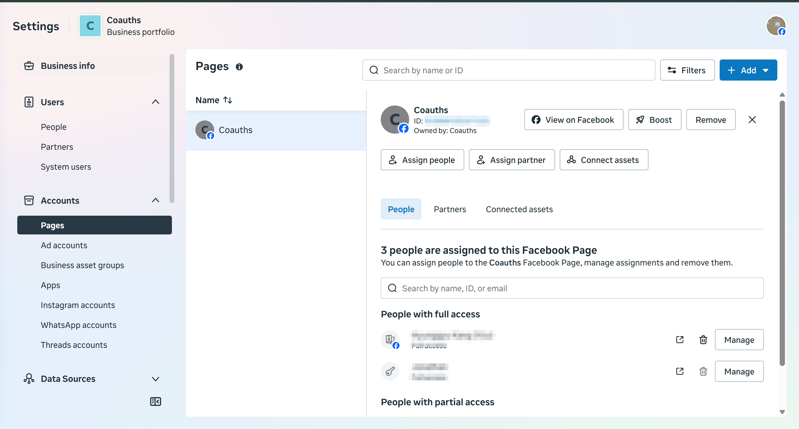 the Page Access role list screen