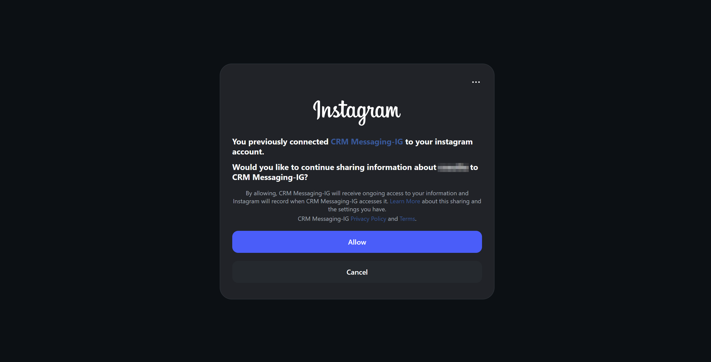 The "Connect with Instagram" button in the connection form and the Facebook login popup (2)